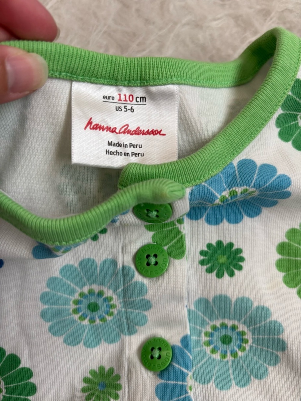 Hanna Andersson White Dress with Blue & Green Mod Floral AOP - Picture 2 of 4